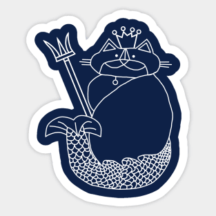 Kevin the Cat Mermaid King White Line Drawing Sticker